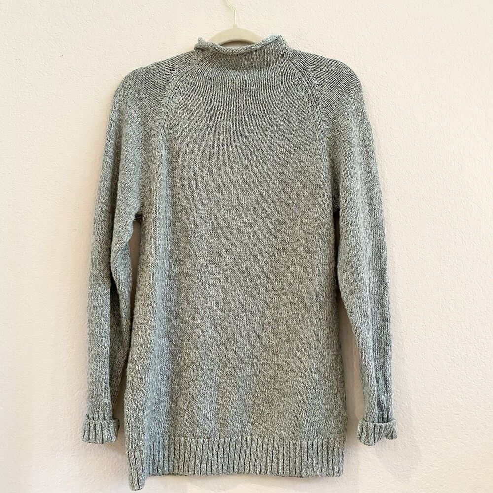 LL Bean Womens Sweater Sz Small Cream Green Marled Knit Cotton Roll Neck Preppy - Picture 8 of 11